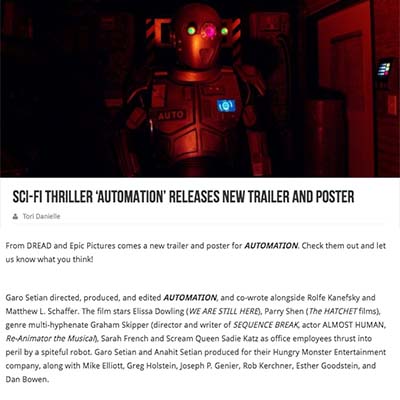 Sci-Fi Thriller ‘AUTOMATION’ Releases New Trailer and Poster
